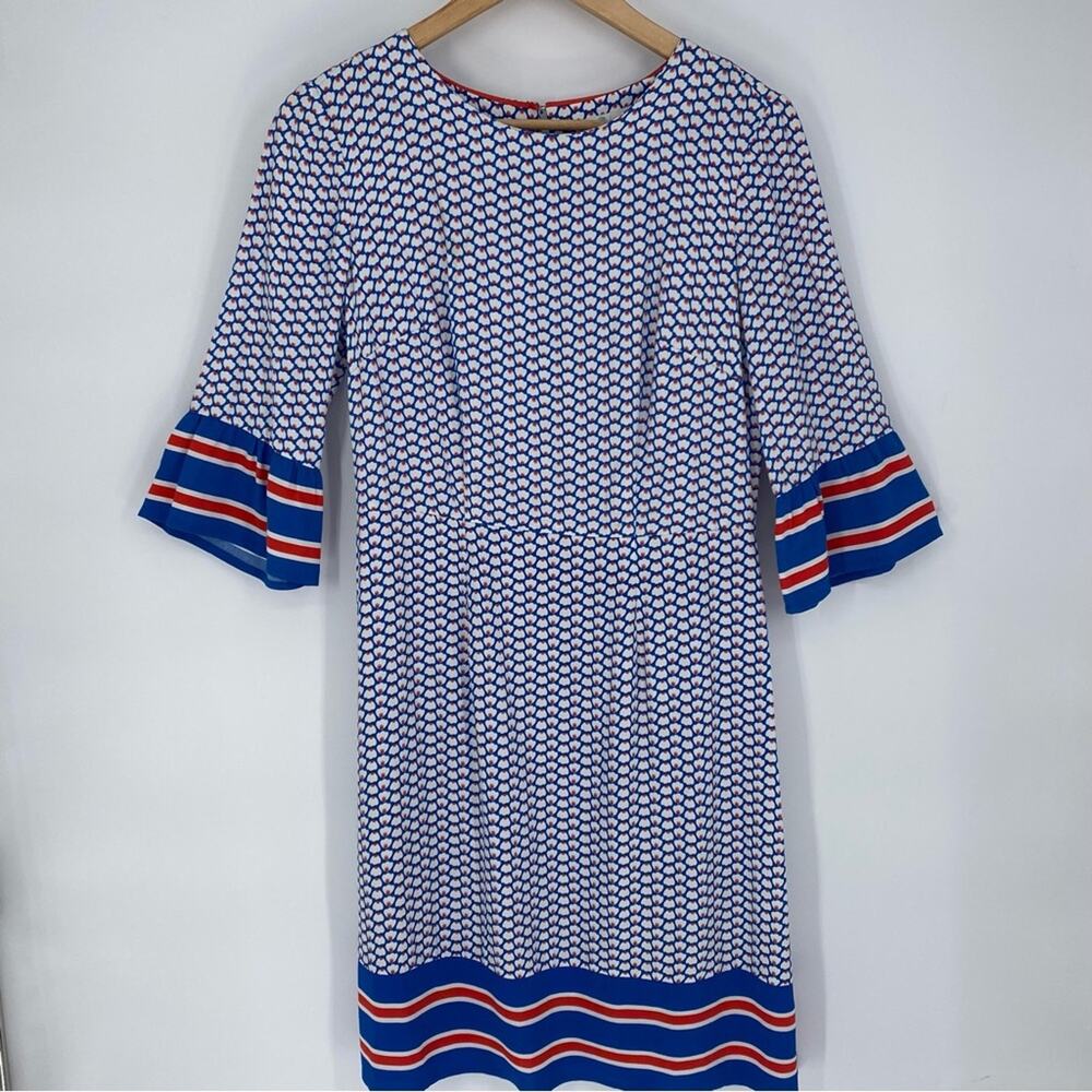 Boden Women’s Dress 4 Elegant Shift Blue and White Patterned Striped Hem & Cuffs